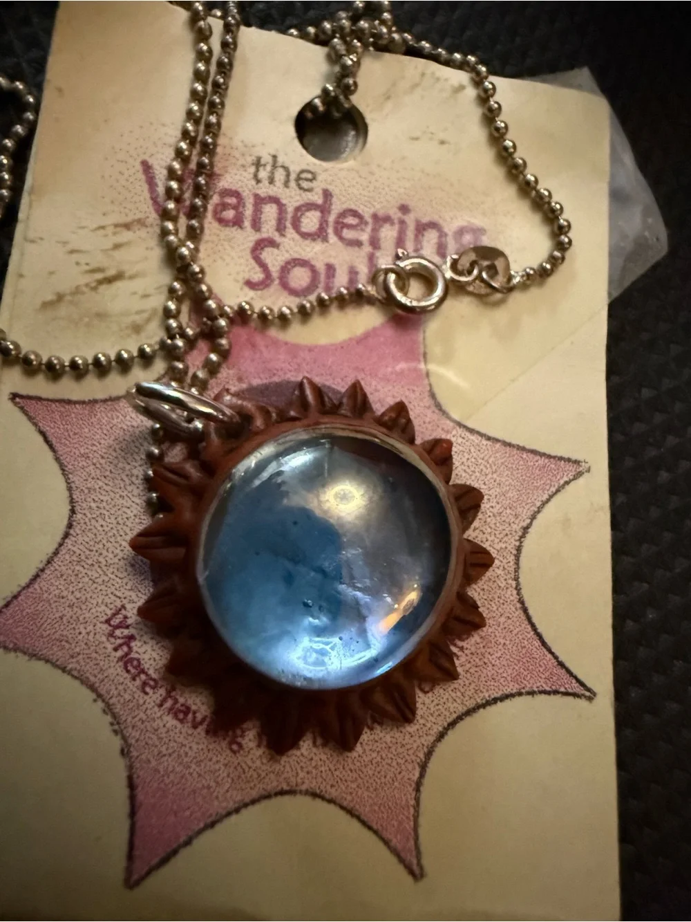 Sunburst Blue Glass Pendant‎ 925 Necklace -